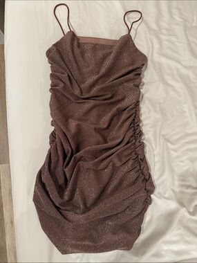 Sparkle Ruched Slip Dress in Shimmering Rose